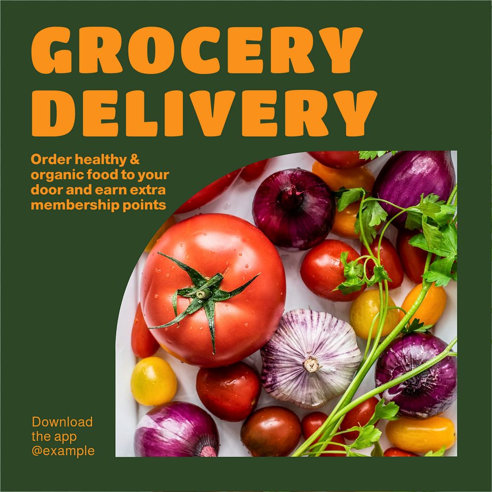 Grocery delivery Instagram post template, editable text