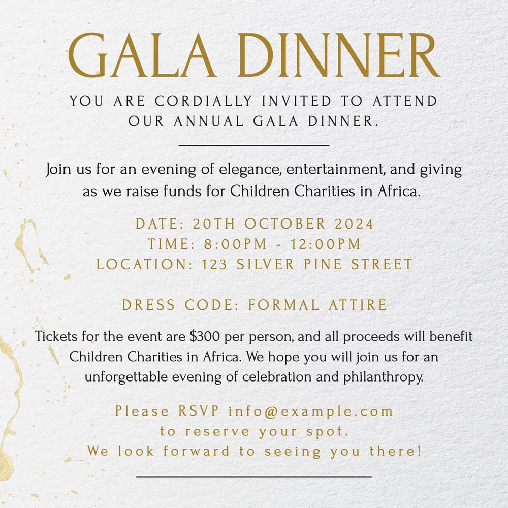 Gala dinner Instagram post template, editable text