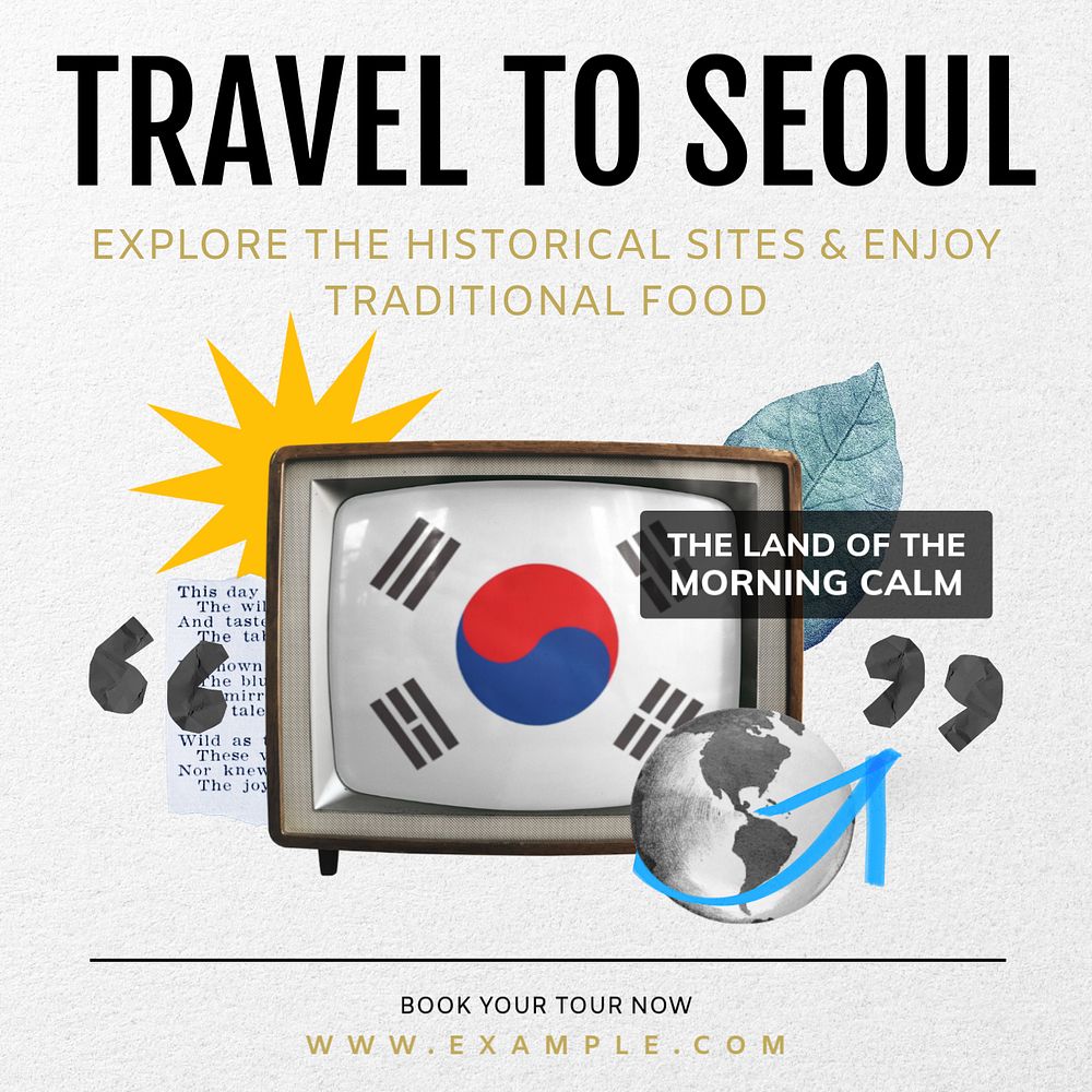 Travel to Seoul Instagram post template, editable text