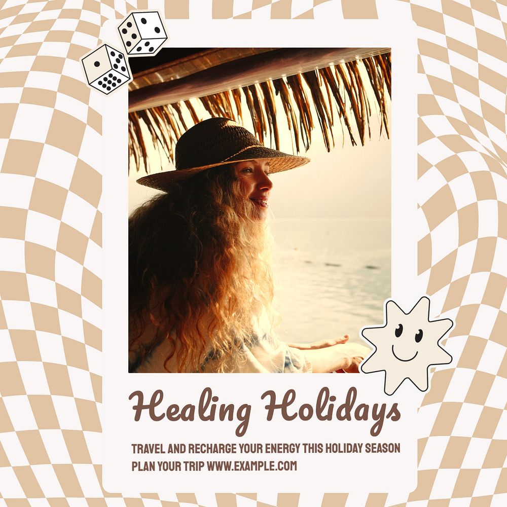 Healing holidays Instagram post template, editable text