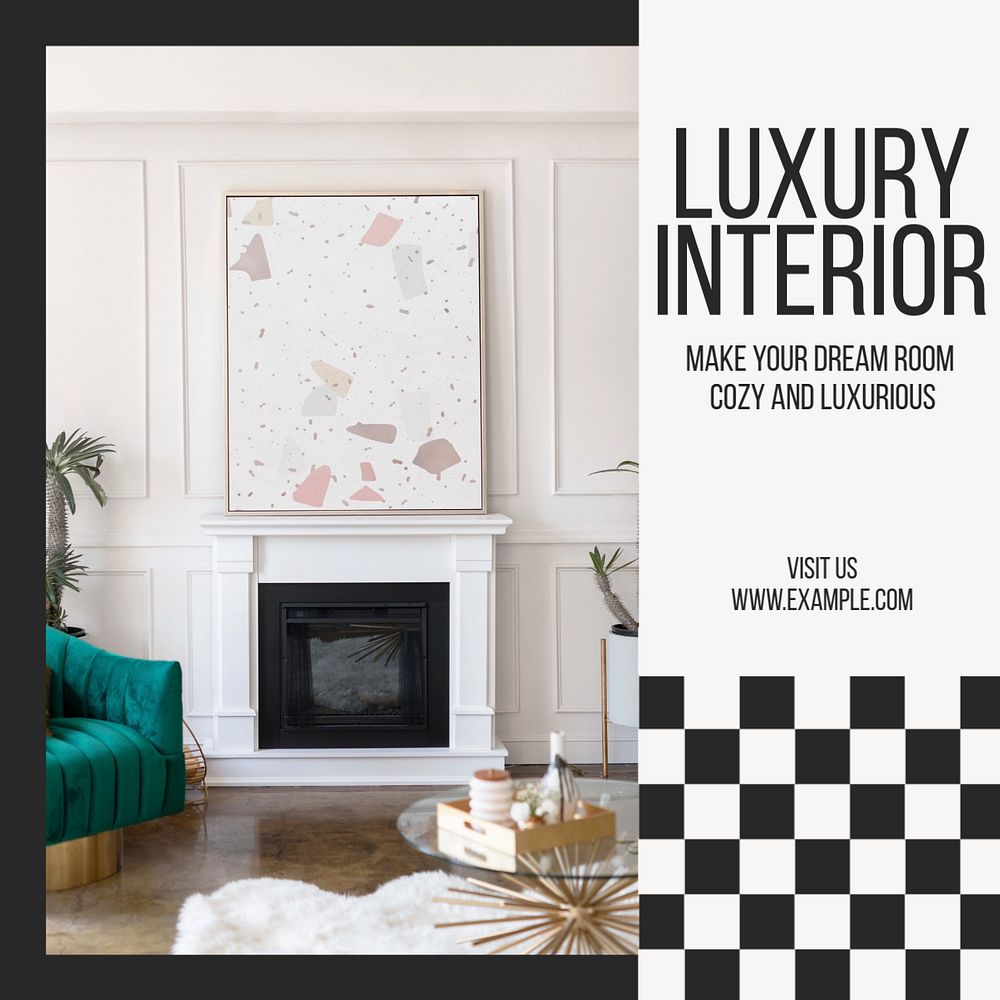 Luxury interior Instagram post template, editable text