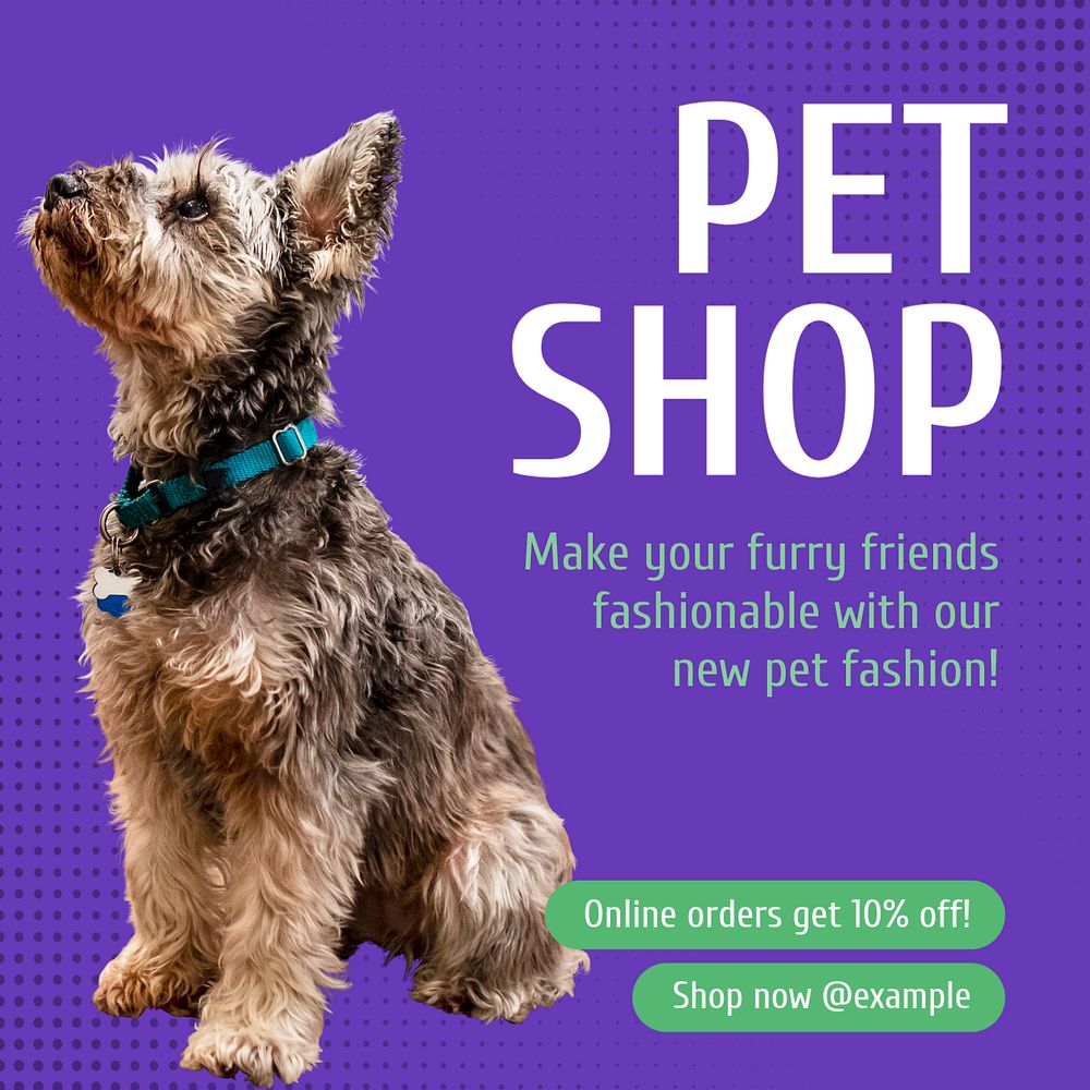 Pet shop Instagram post template, editable text