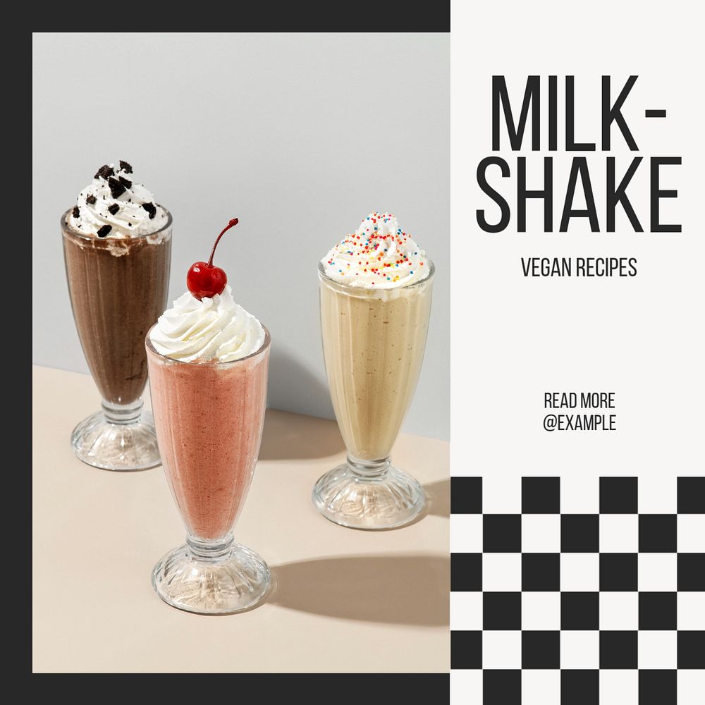 Vegan milkshake Instagram post template, editable text