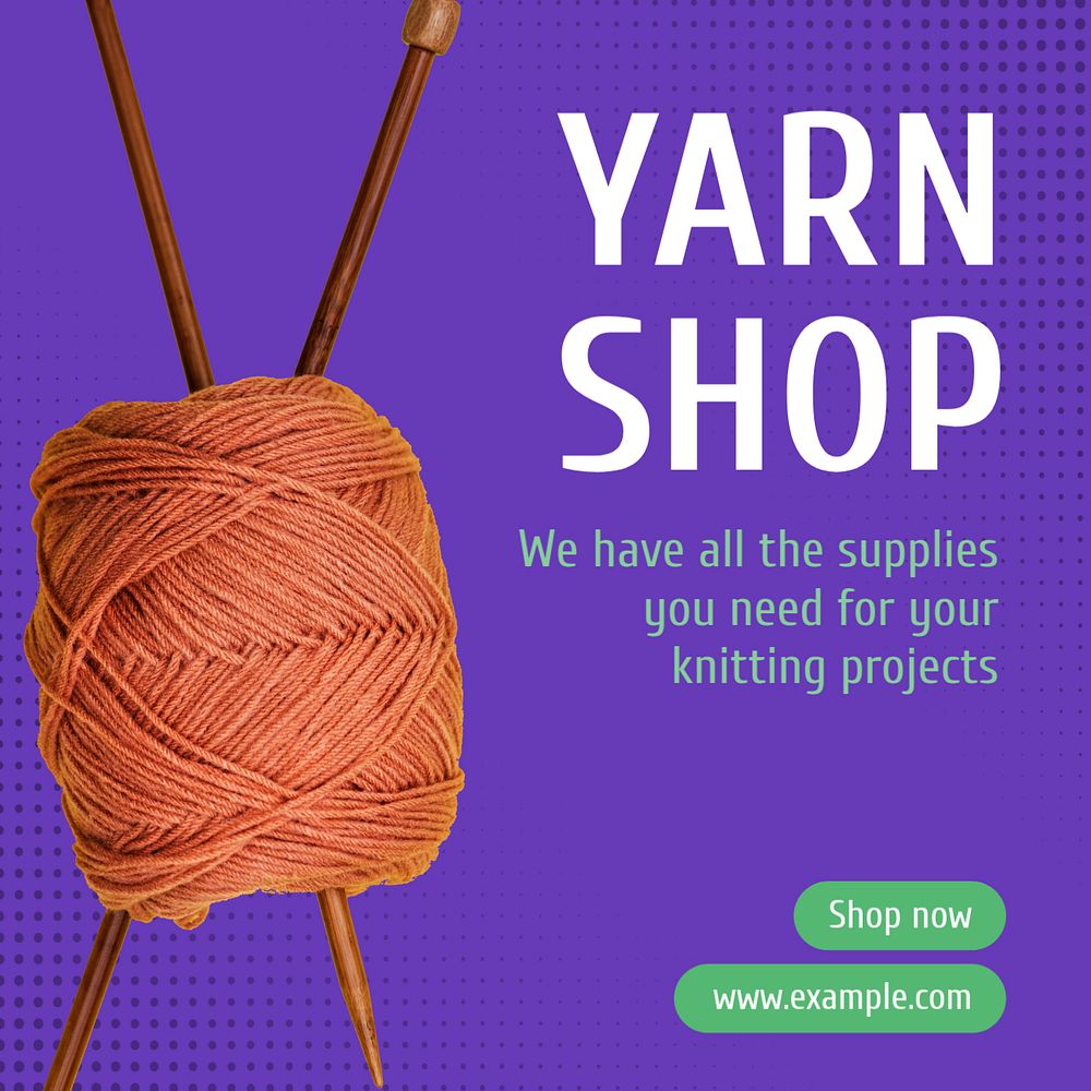 Yarn & wool shop Instagram post template, editable text