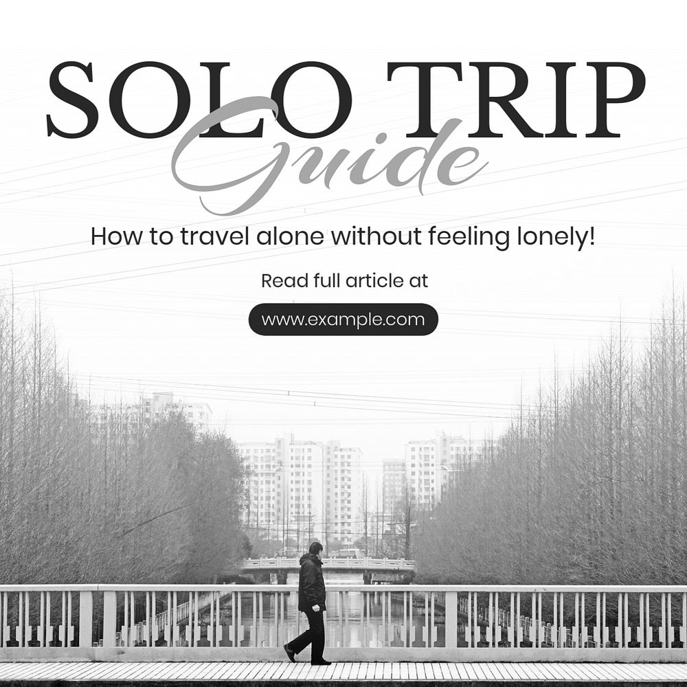 Solo trip Instagram post template, editable text