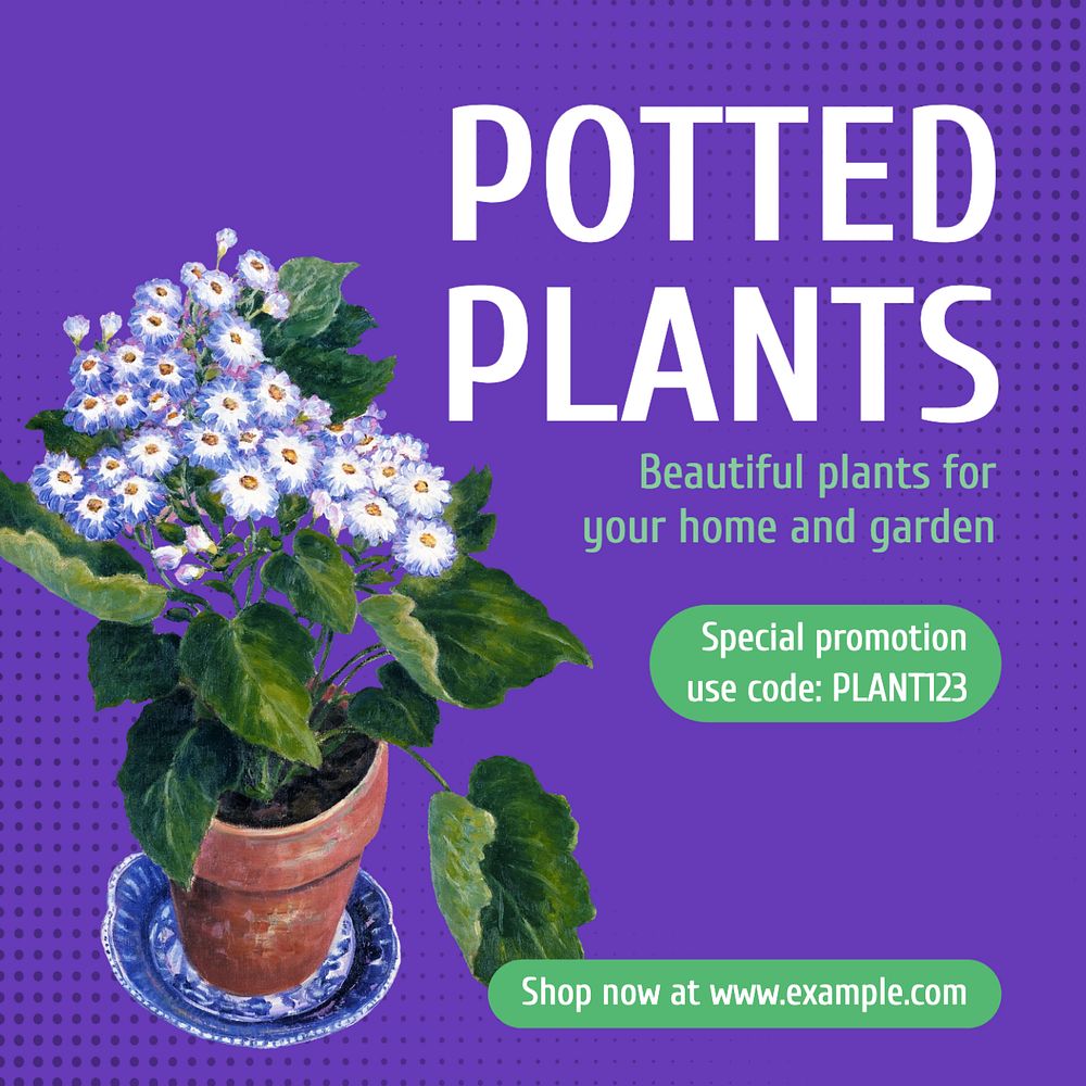 Potted plants Instagram post template, editable text