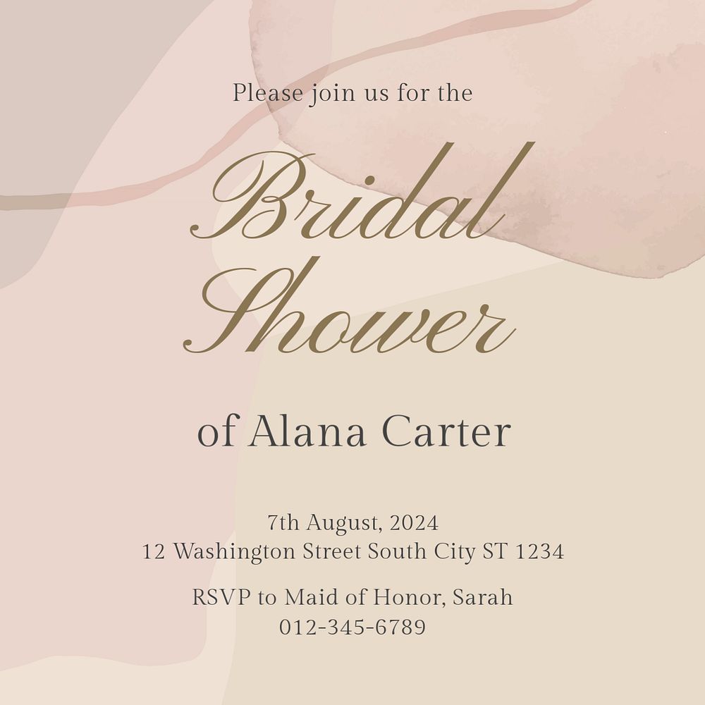 Bridal shower Instagram post template, editable text