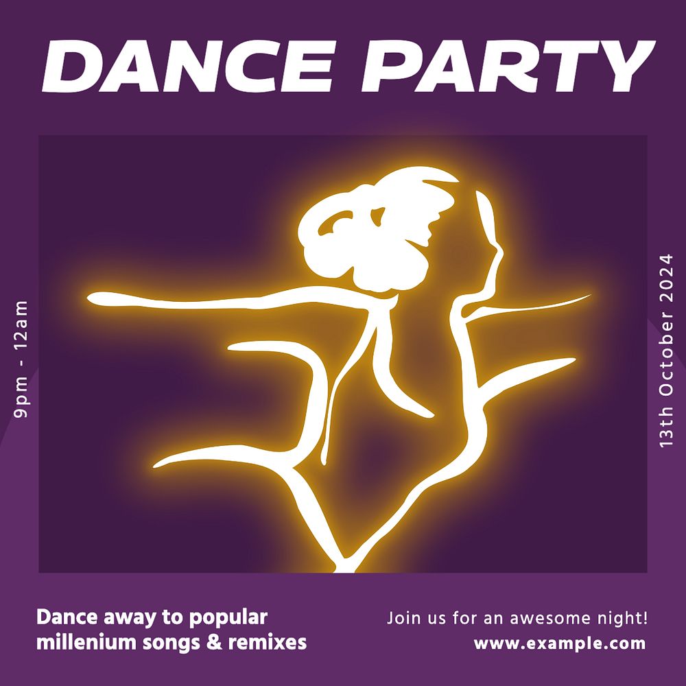 Dance party Instagram post template, editable text