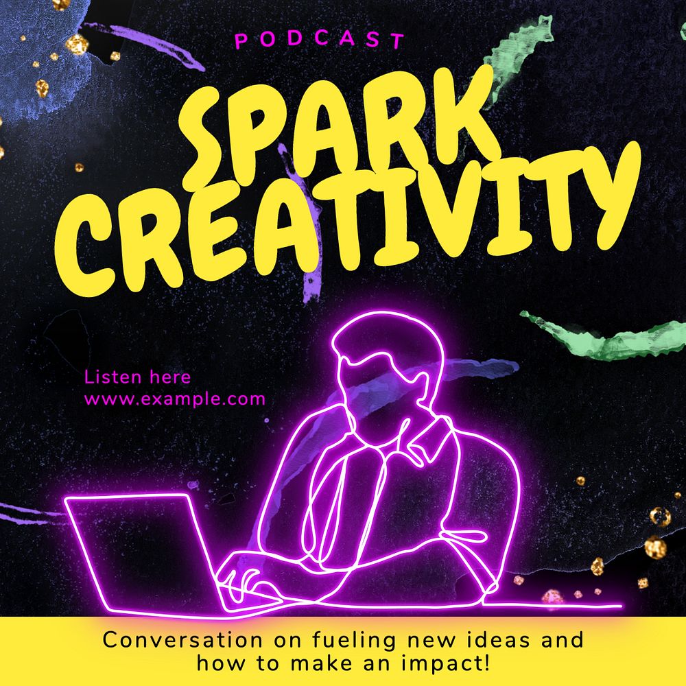 Spark creativity podcast Instagram post template, editable text