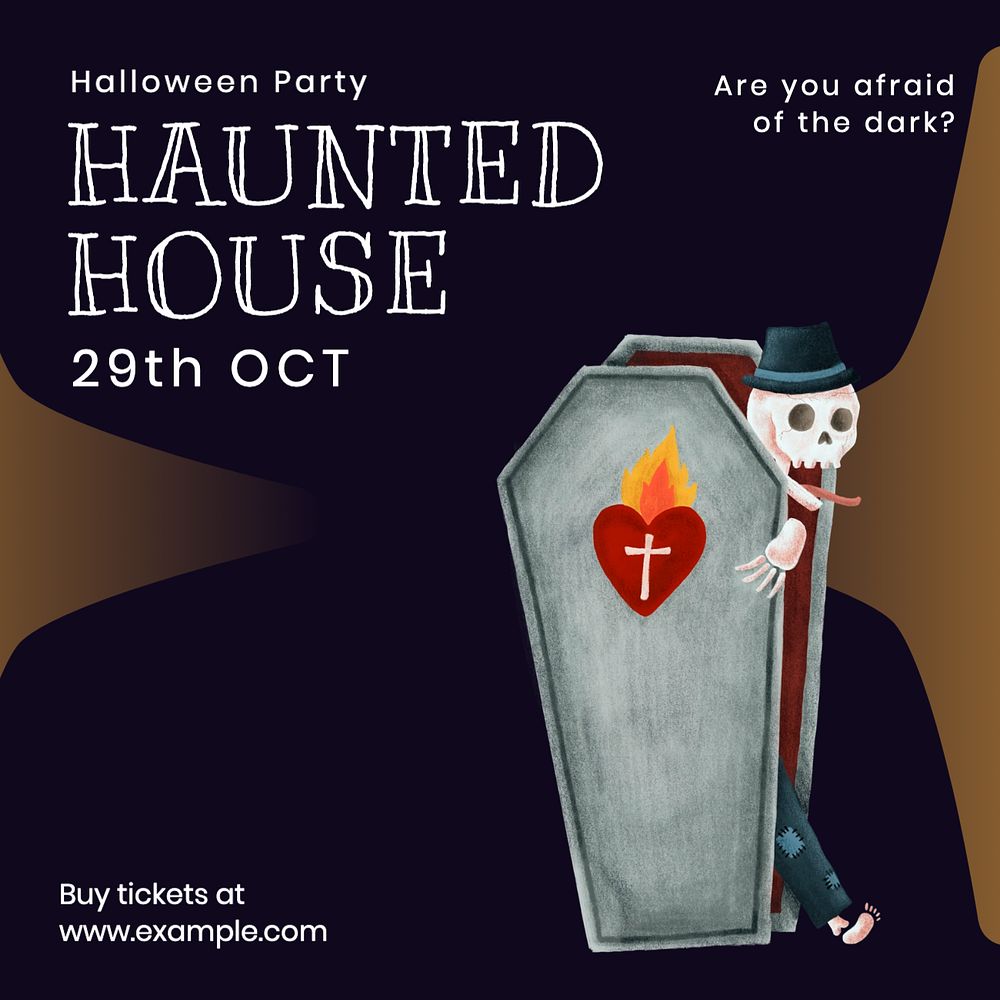 Halloween party invite Instagram post template, editable text