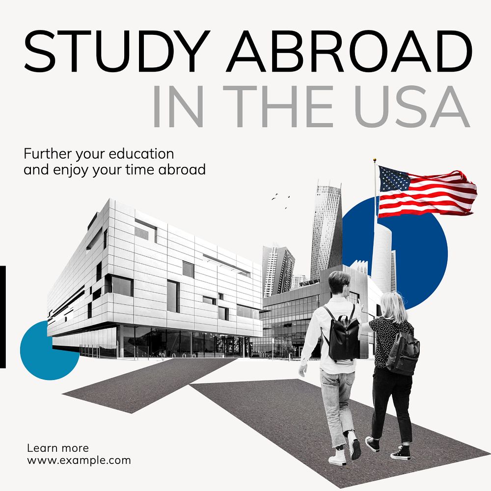 Study abroad Instagram post template, editable text