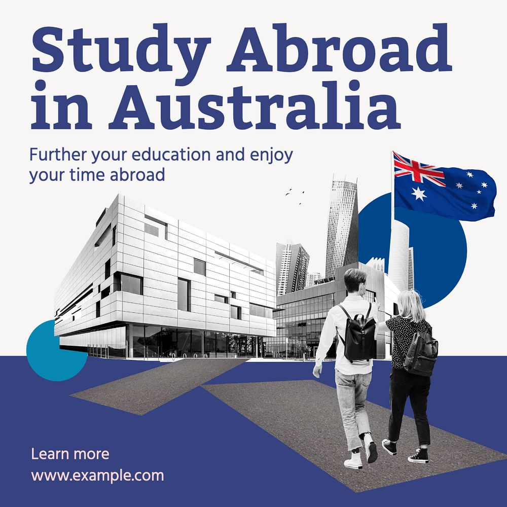 Study abroad Instagram post template, editable text