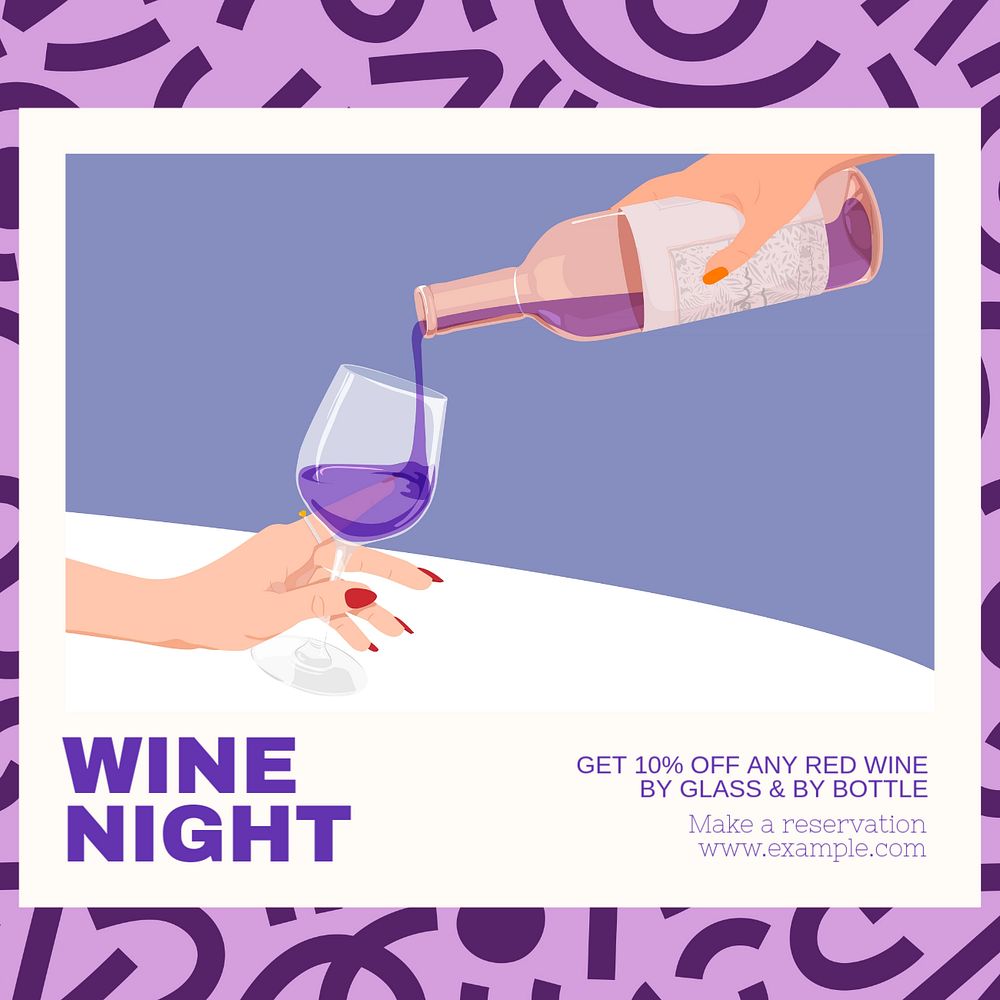 Wine night Instagram post template, editable text