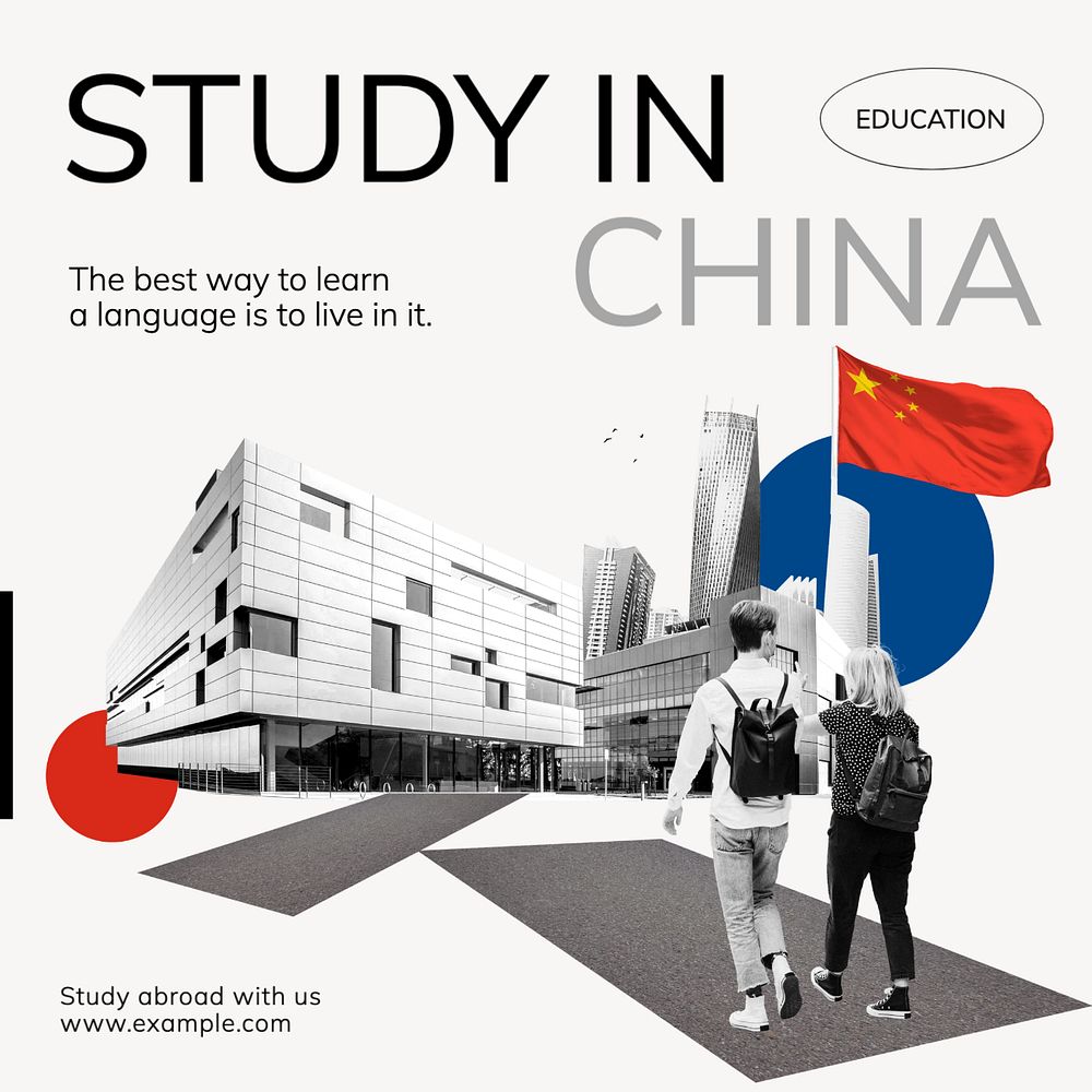 Study language abroad Instagram post template, editable text