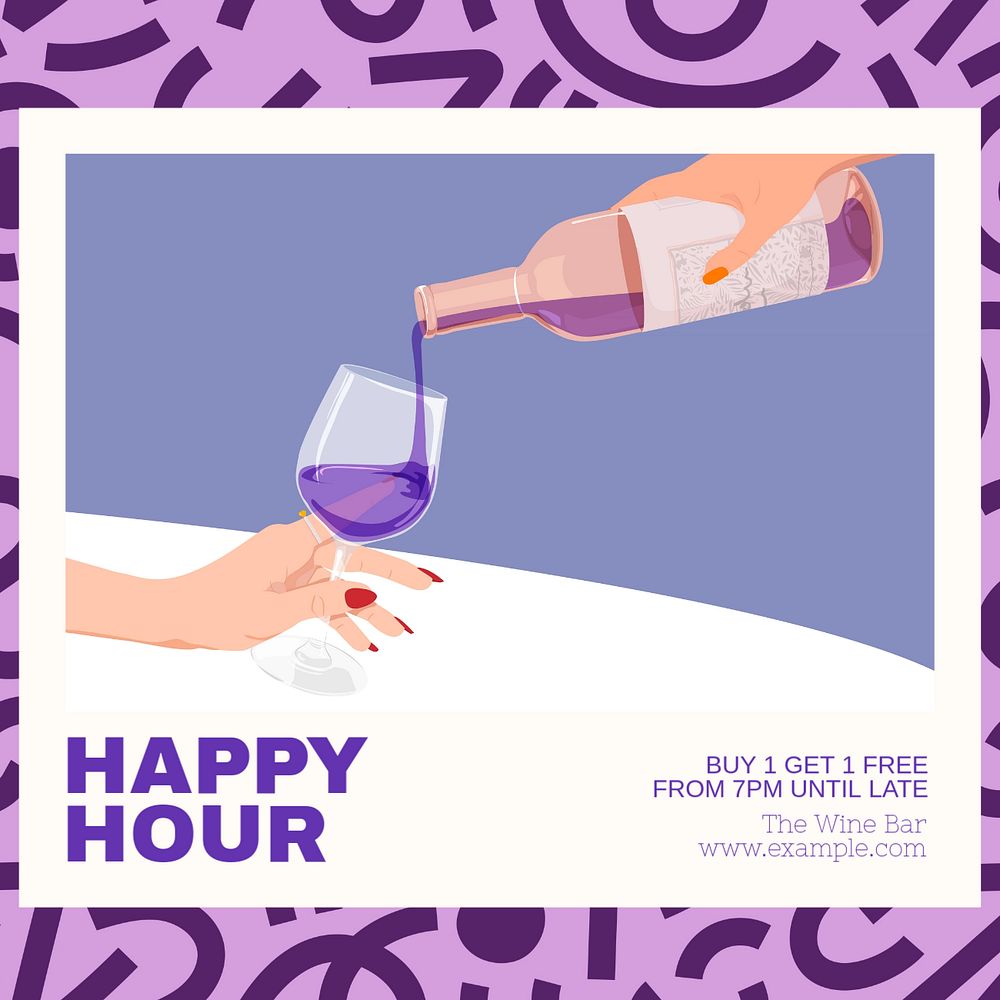 Happy hour Instagram post template, editable text