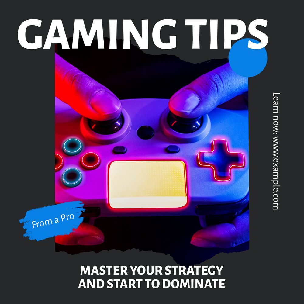 Gaming tips Instagram post template, editable text