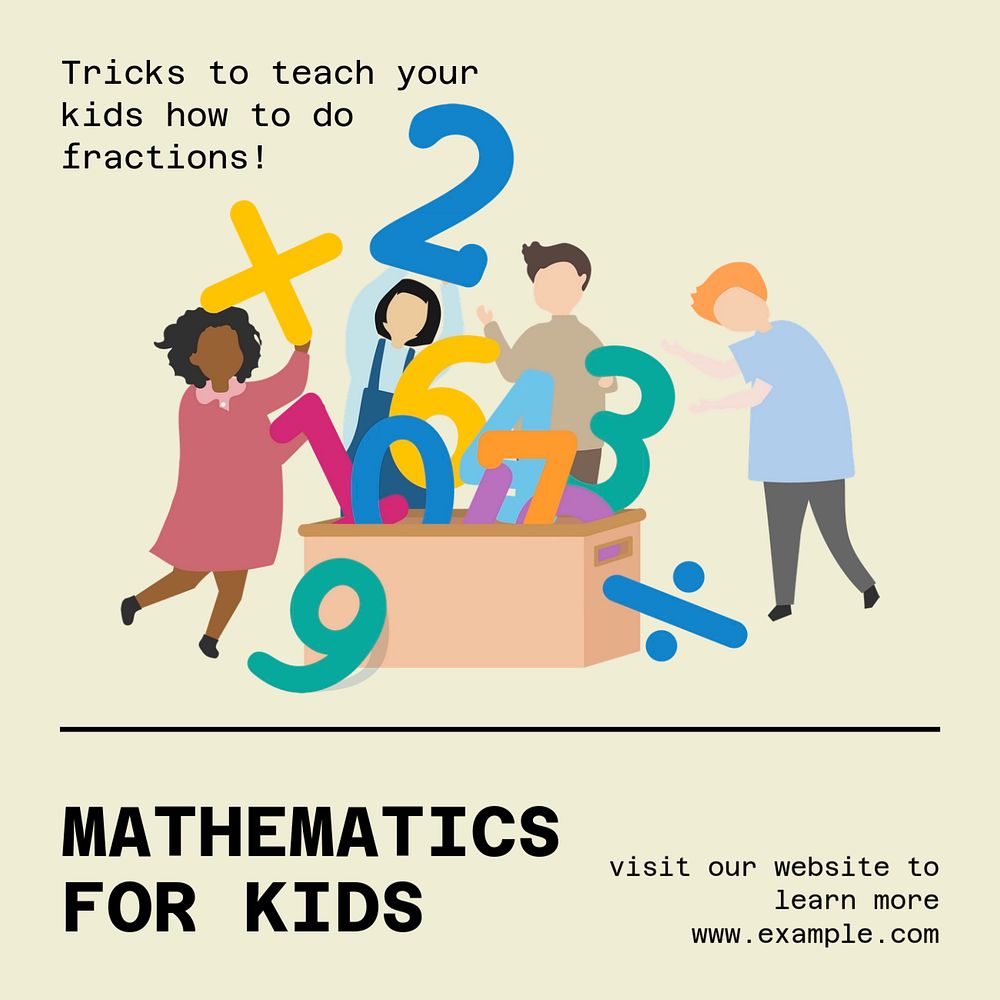 Kids mathematics Instagram post template, editable text