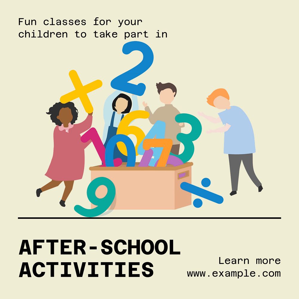 After-school activities Instagram post template, editable text