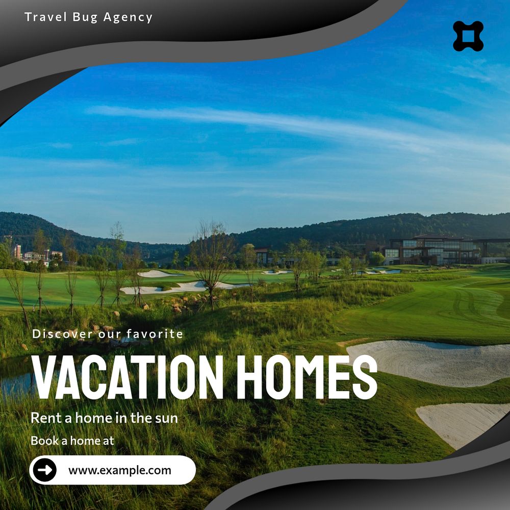 Vacation homes Instagram post template, editable text