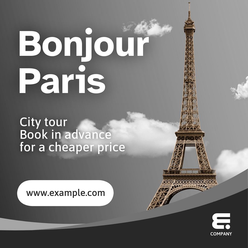 Paris travel Instagram post template, editable text