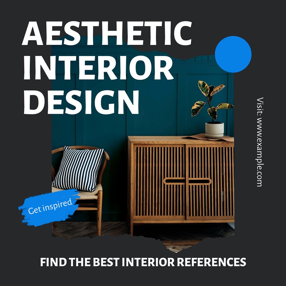 Aesthetic interior design Instagram post template, editable text