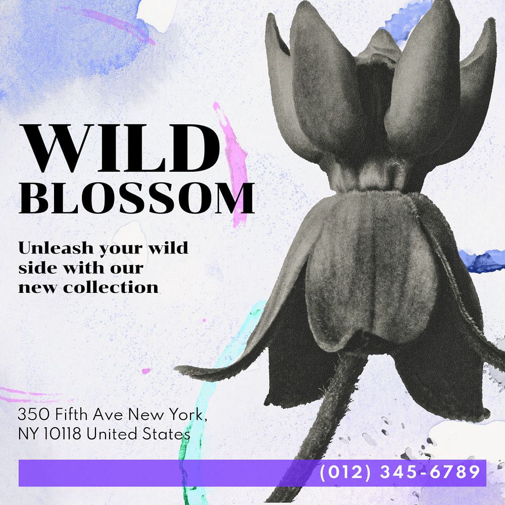 Wild blossom Instagram post template, editable text