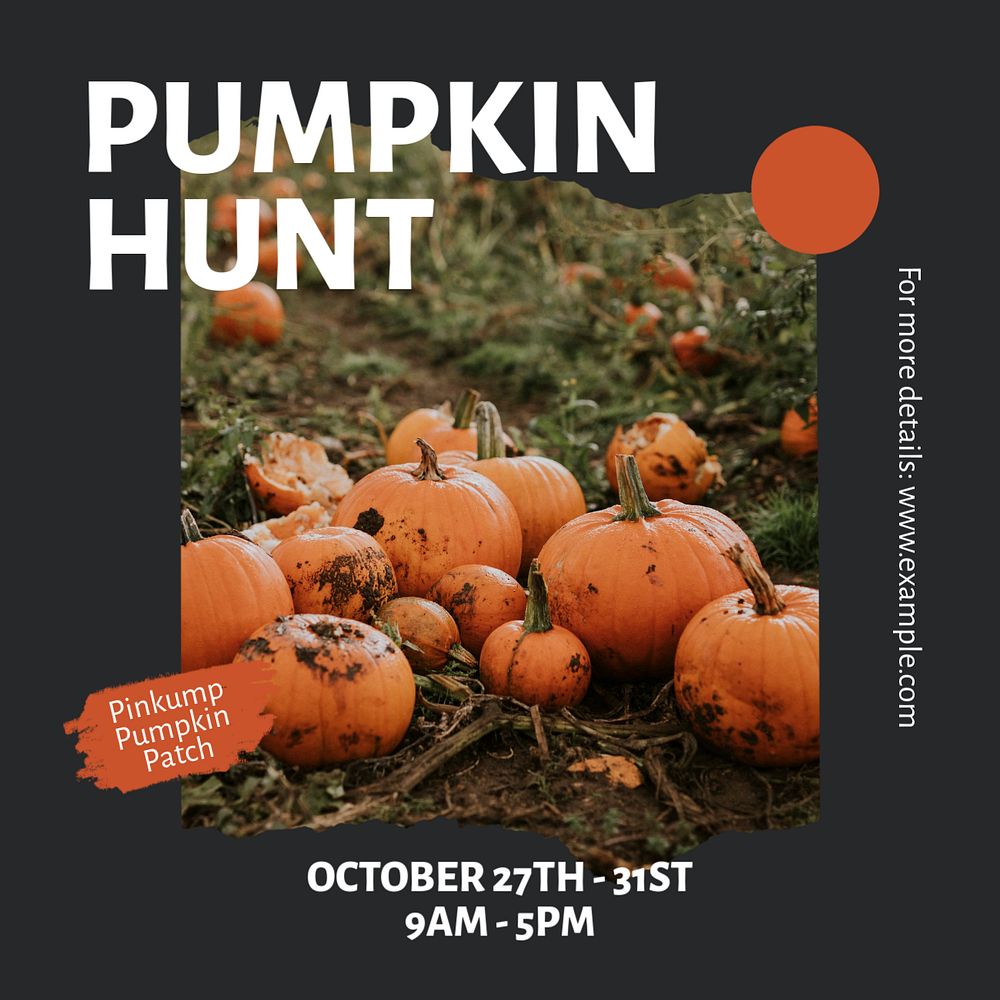 Pumpkin hunt Instagram post template, editable text