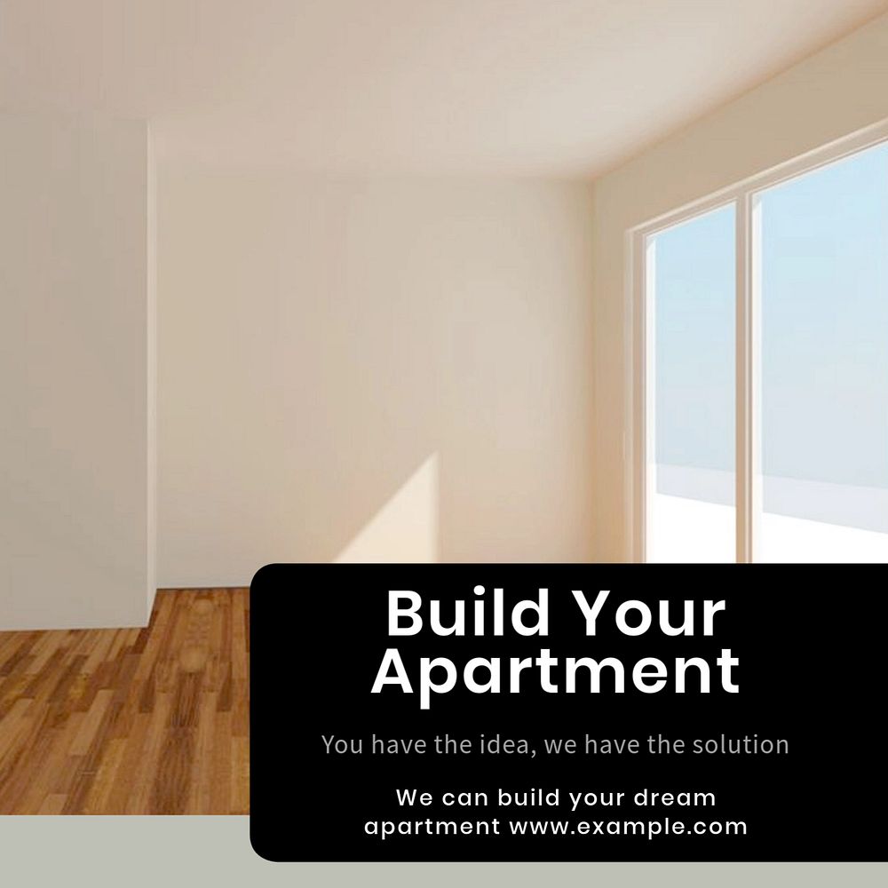 Build your apartment Instagram post template, editable text