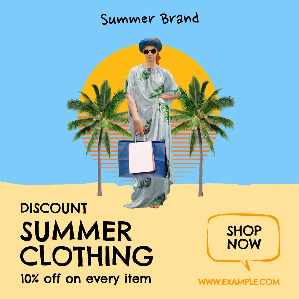 Summer clothing discount Instagram post template, editable text