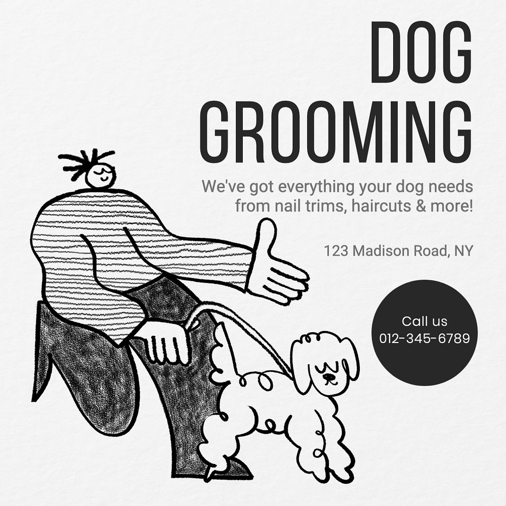 Dog grooming Instagram post template, editable text