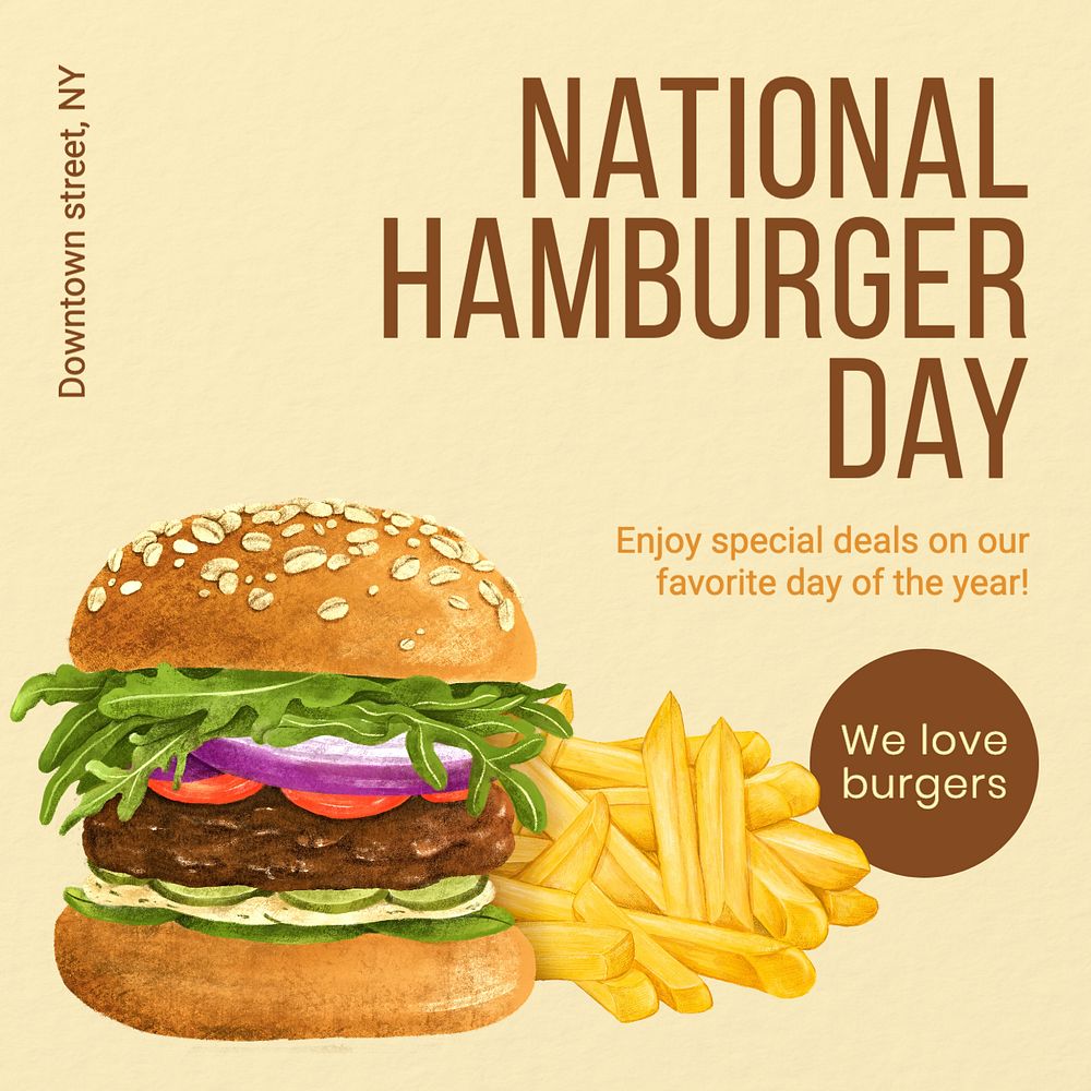 National Hamburger Day Instagram post template, editable text