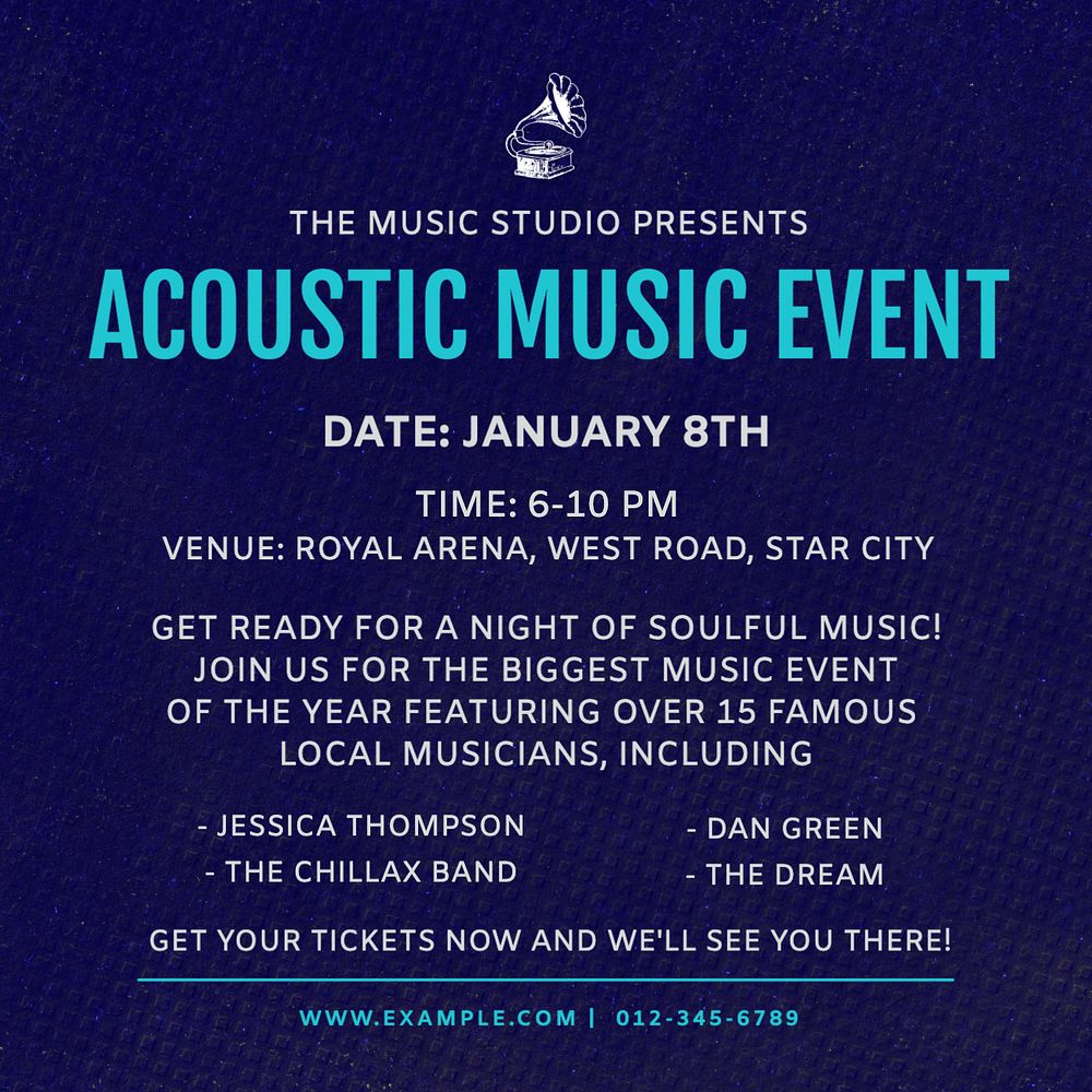 Acoustic music event Instagram post template, editable text