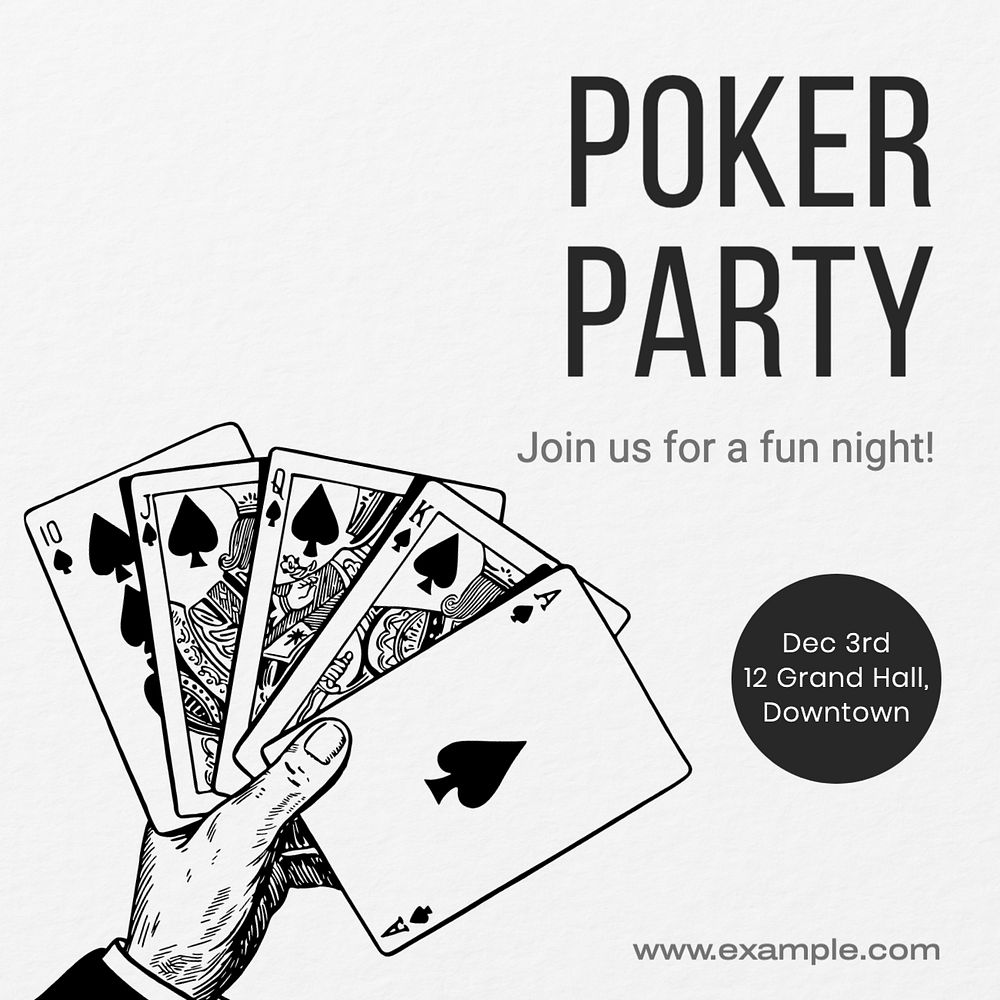 Poker party Instagram post template, editable text