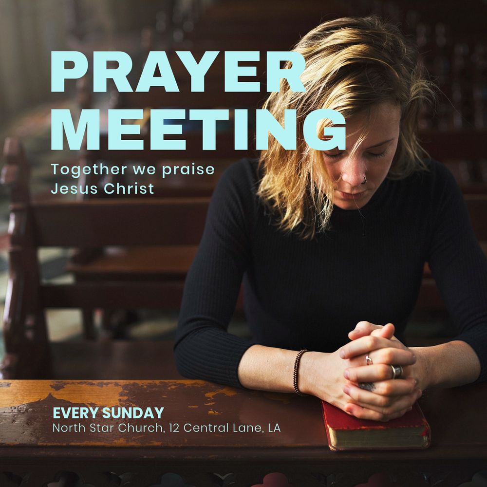 Prayer meeting Instagram post template, editable text