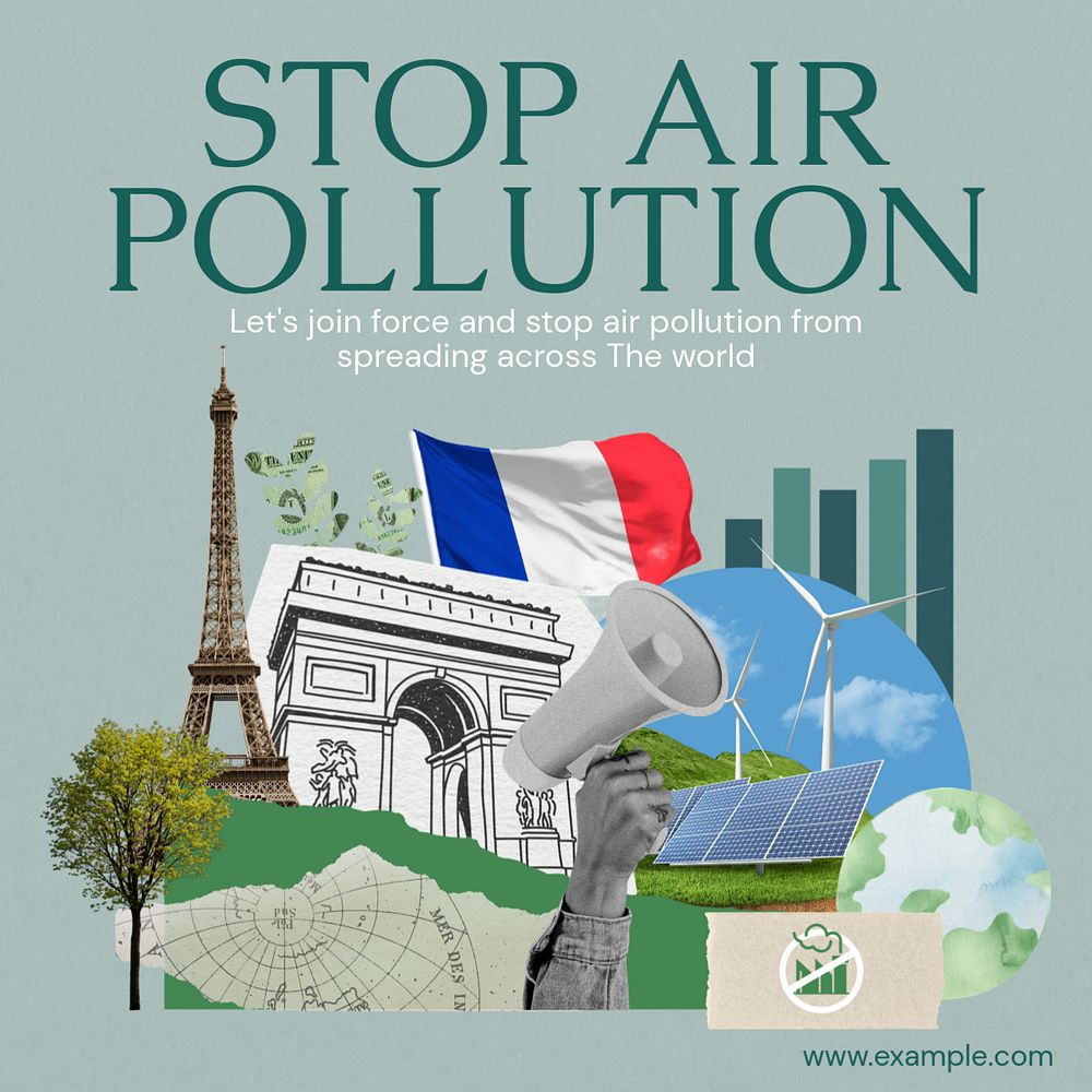 Stop air pollution Instagram post template, editable text