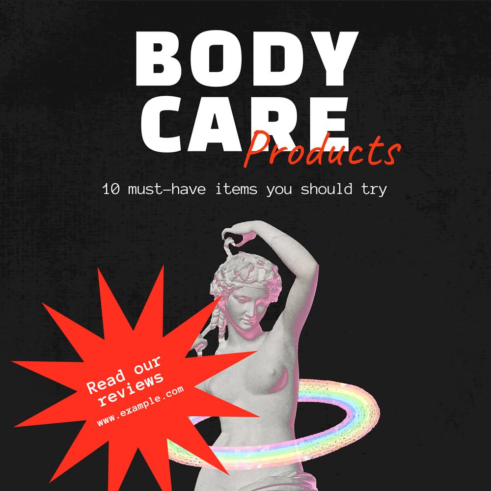 Body care products Instagram post template, editable text