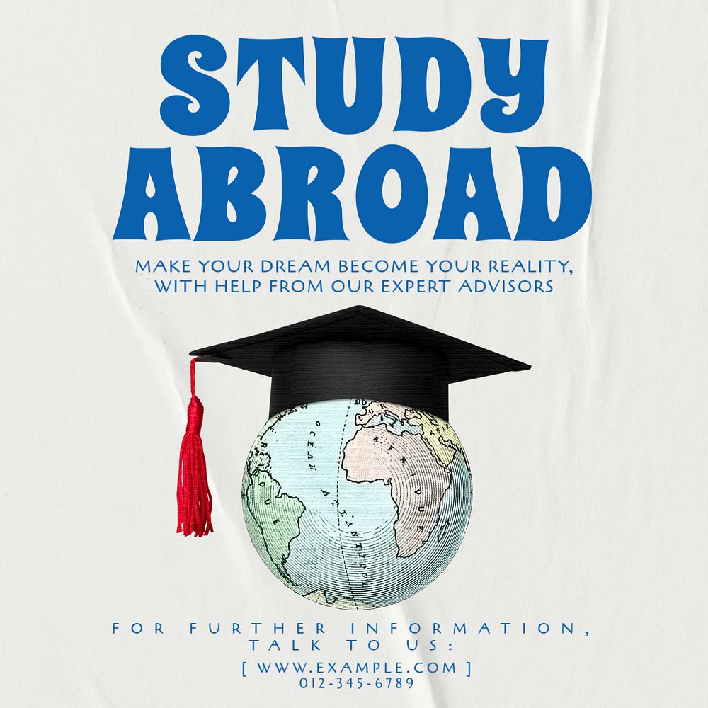 Study abroad Instagram post template, editable text