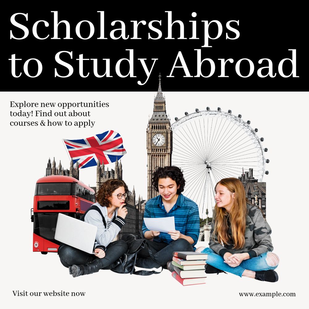 Study abroad scholarships Instagram post template, editable text