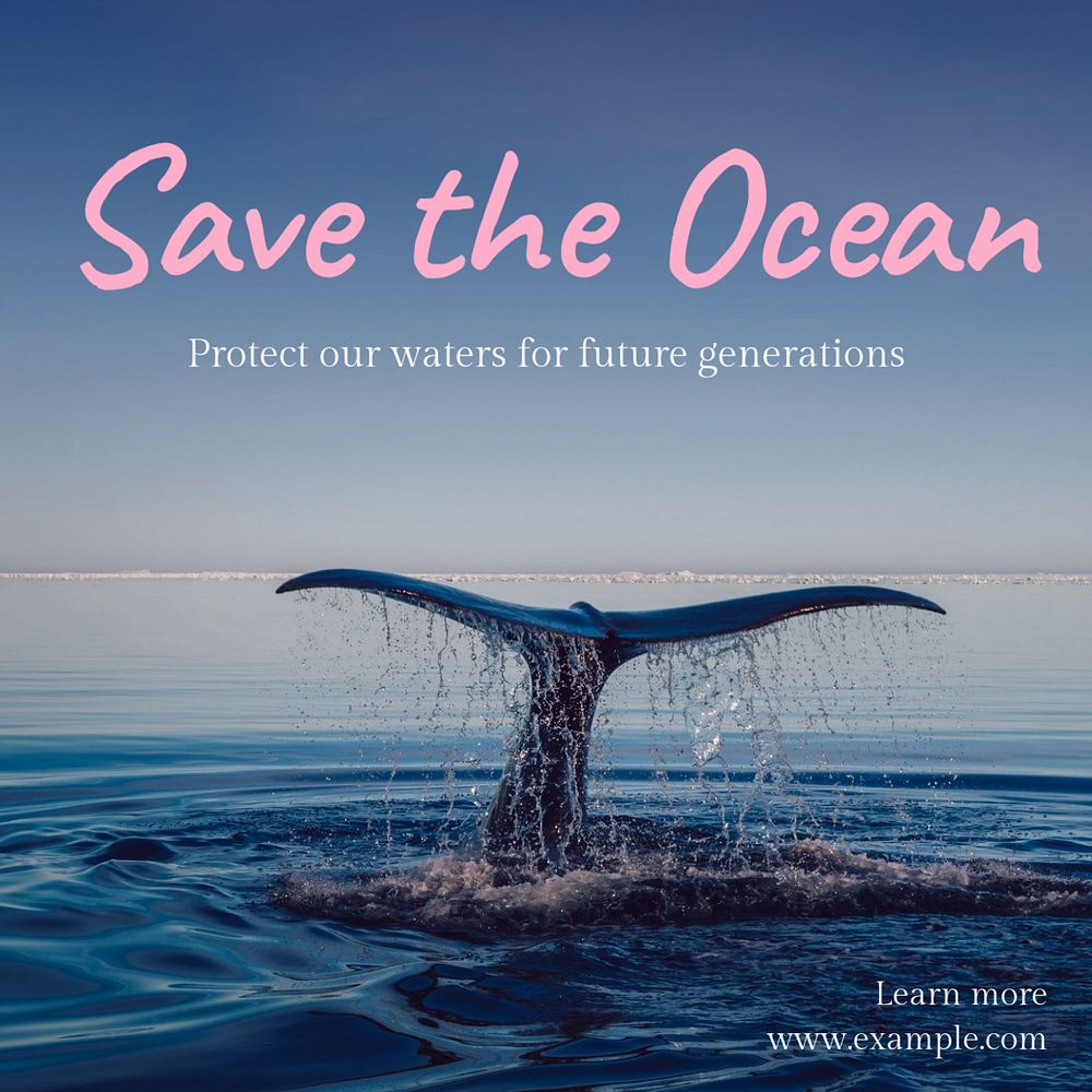 Save the ocean Instagram post template, editable text