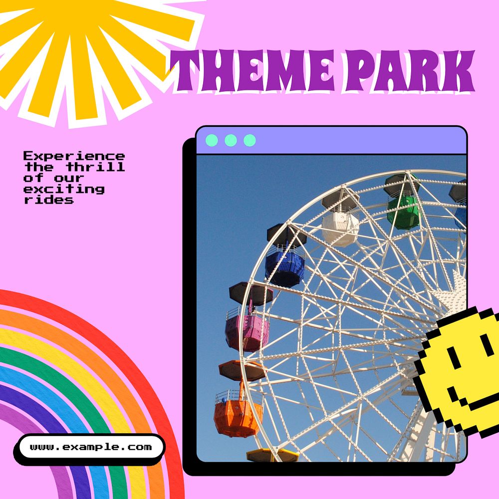 Theme park Instagram post template, editable text