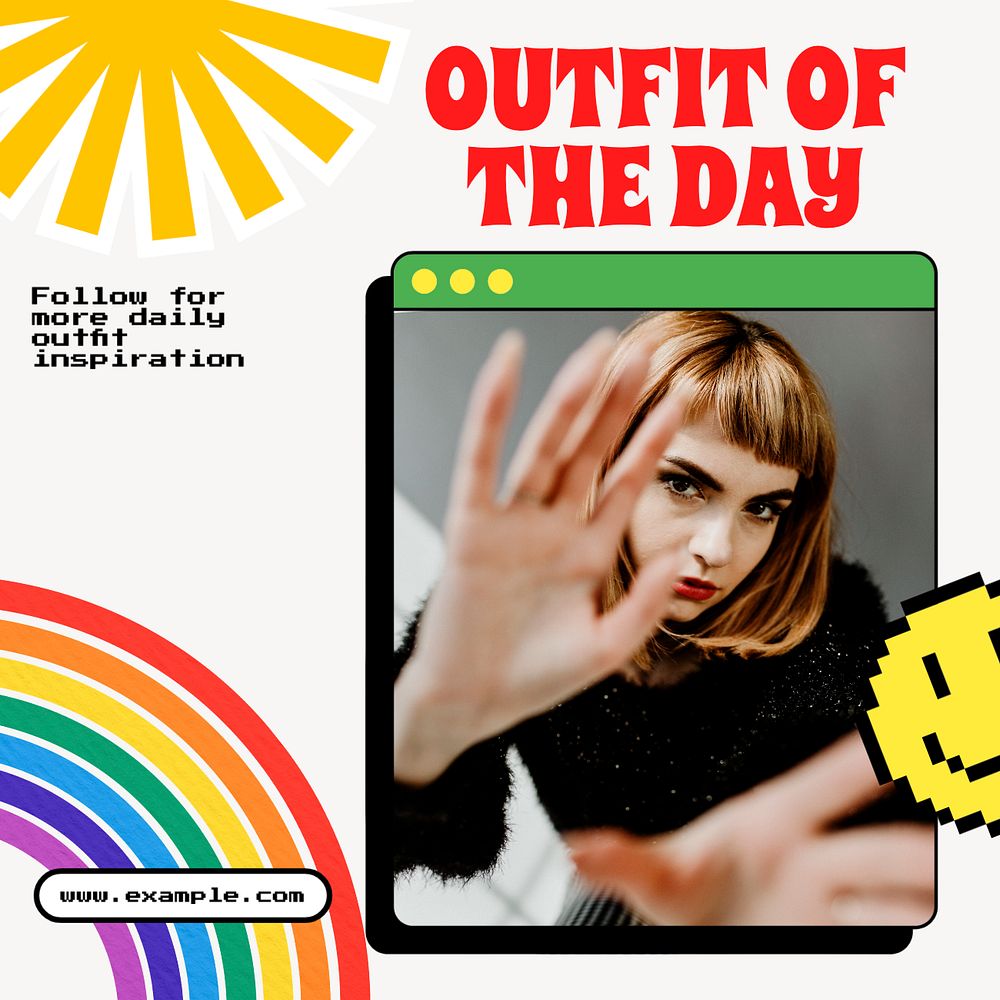 Daily outfit Instagram post template, editable text