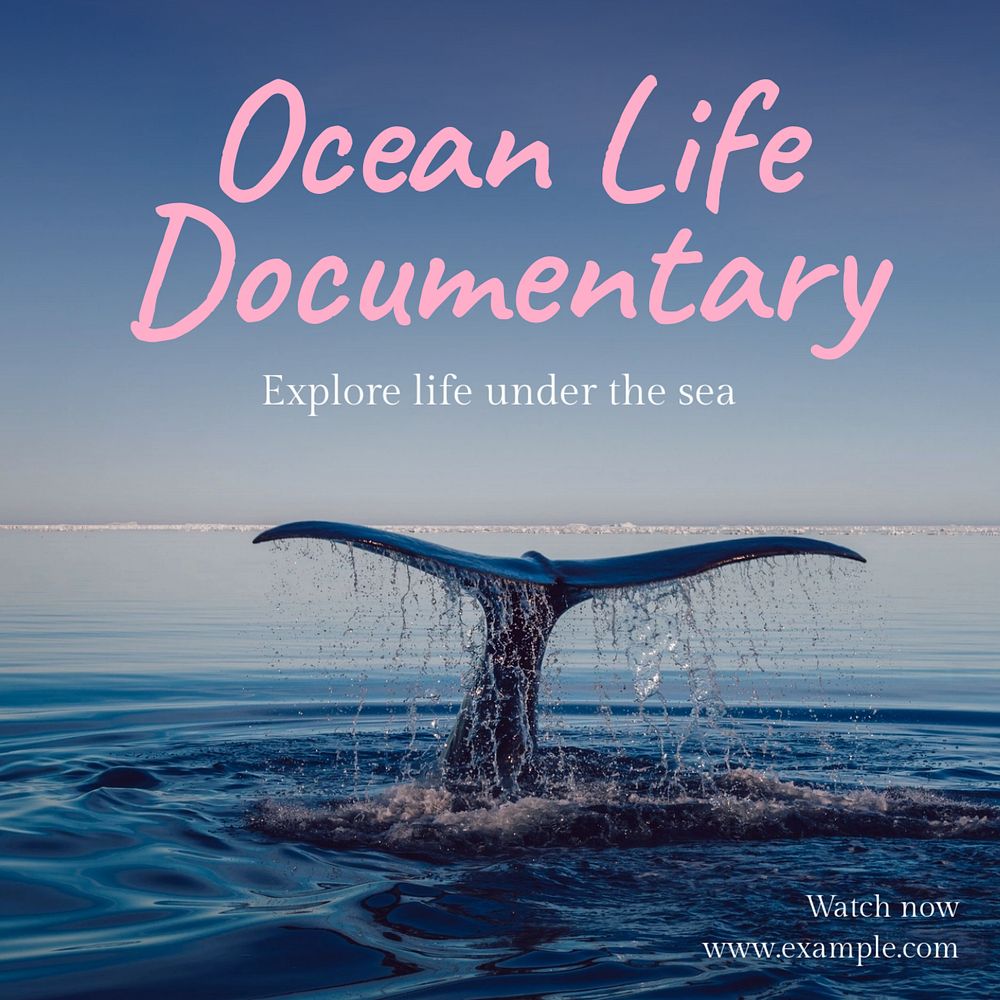 Ocean life documentary Instagram post template, editable text