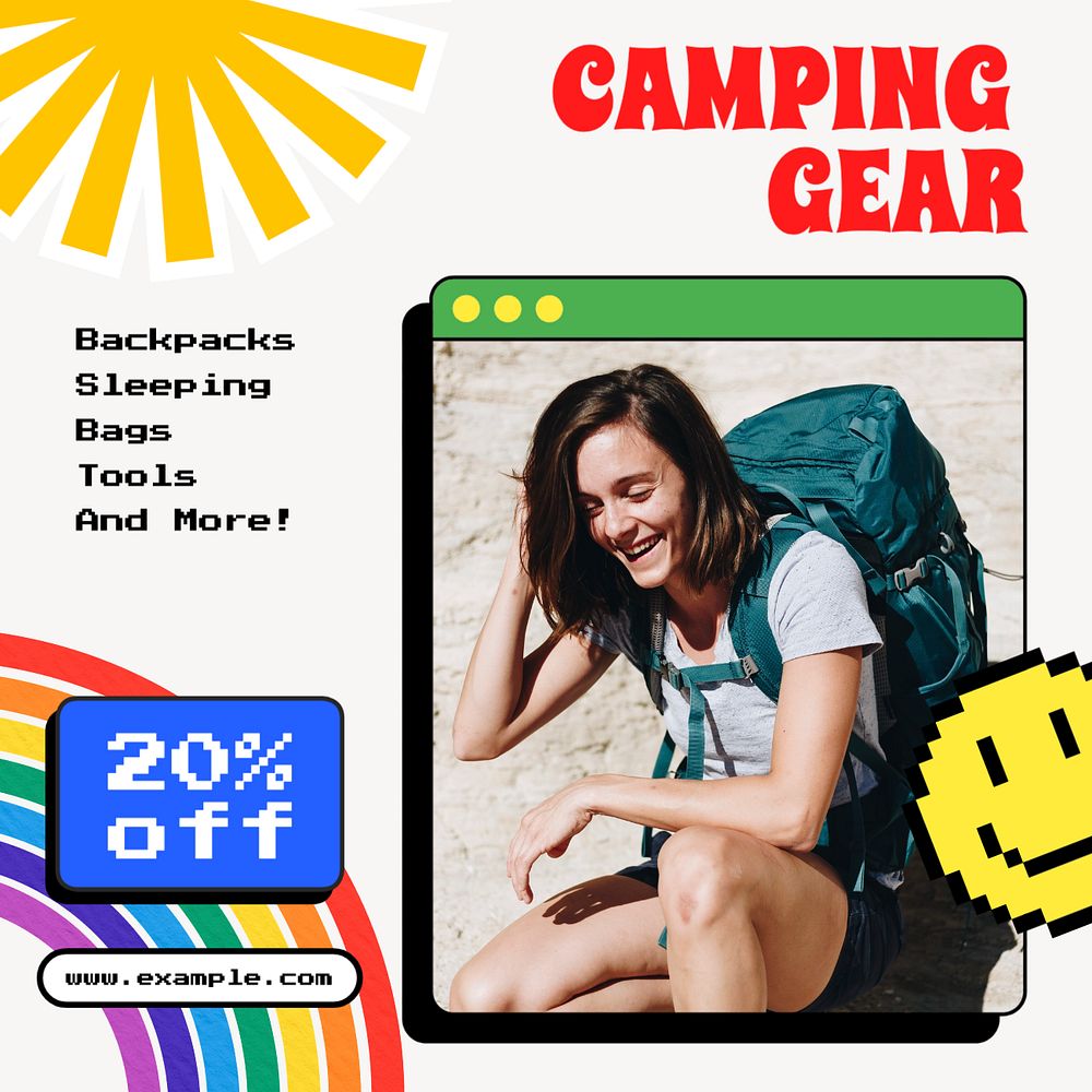 Camping gears sale Instagram post template, editable text