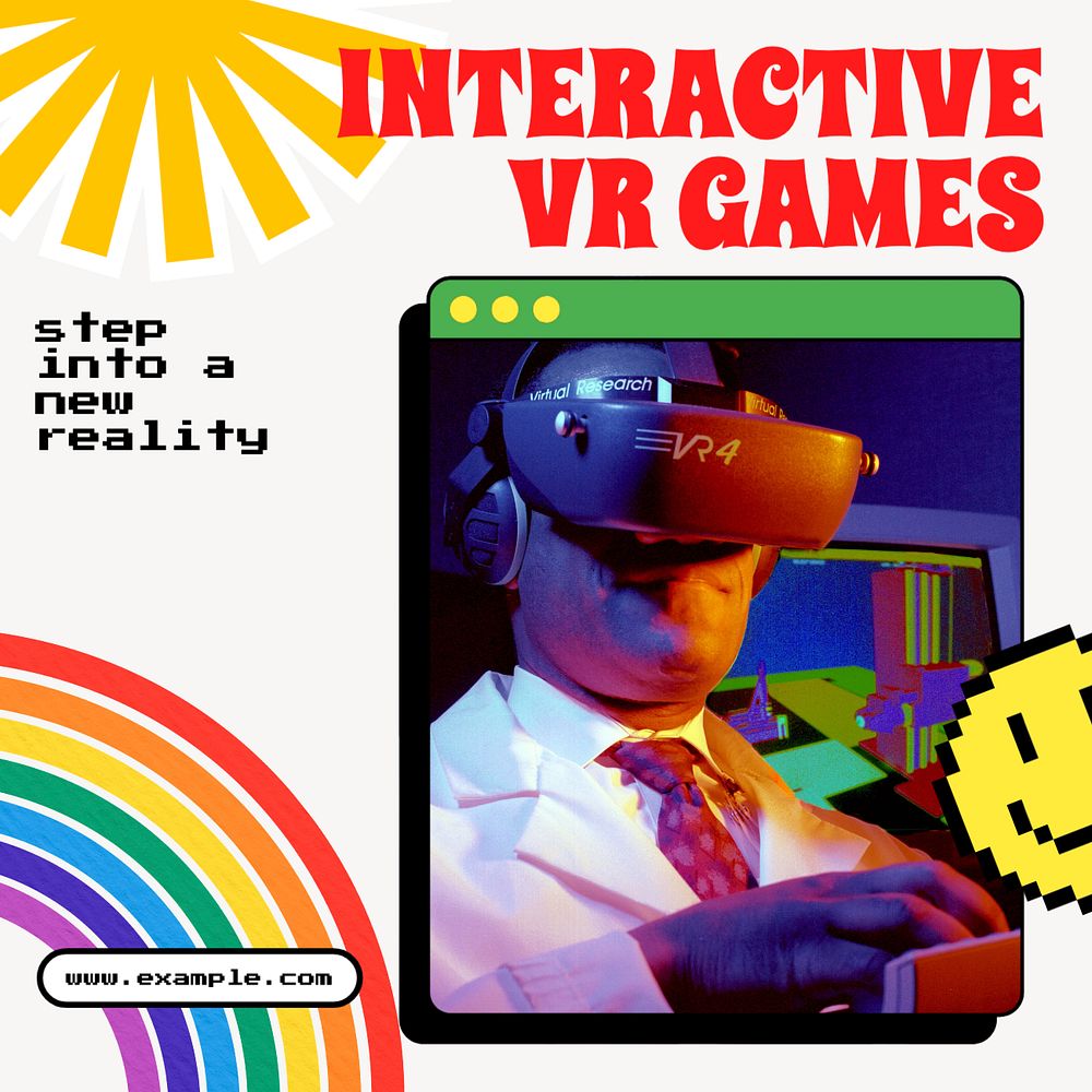 VR games Instagram post template, editable text