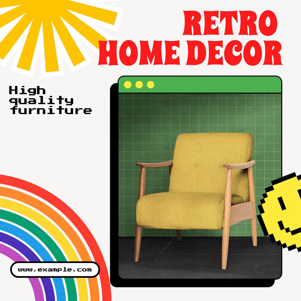 Retro home decor Instagram post template, editable text