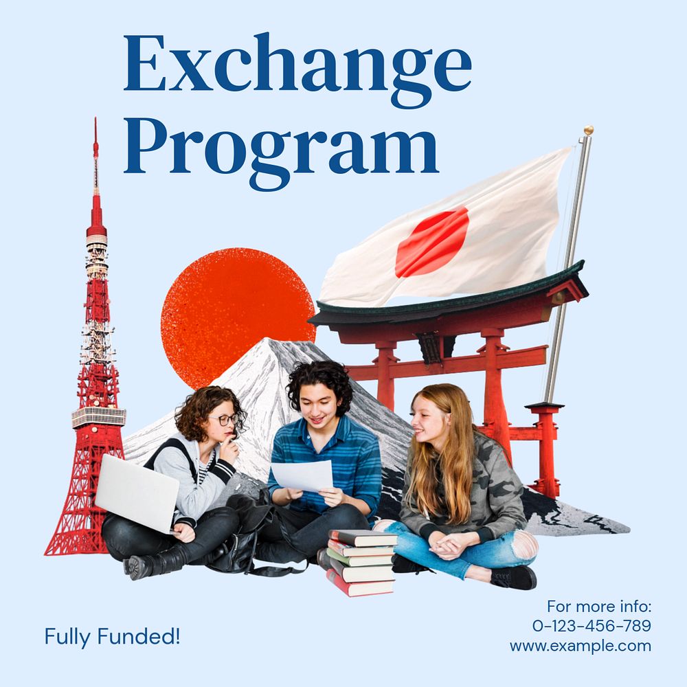 Exchange program Instagram post template, editable text