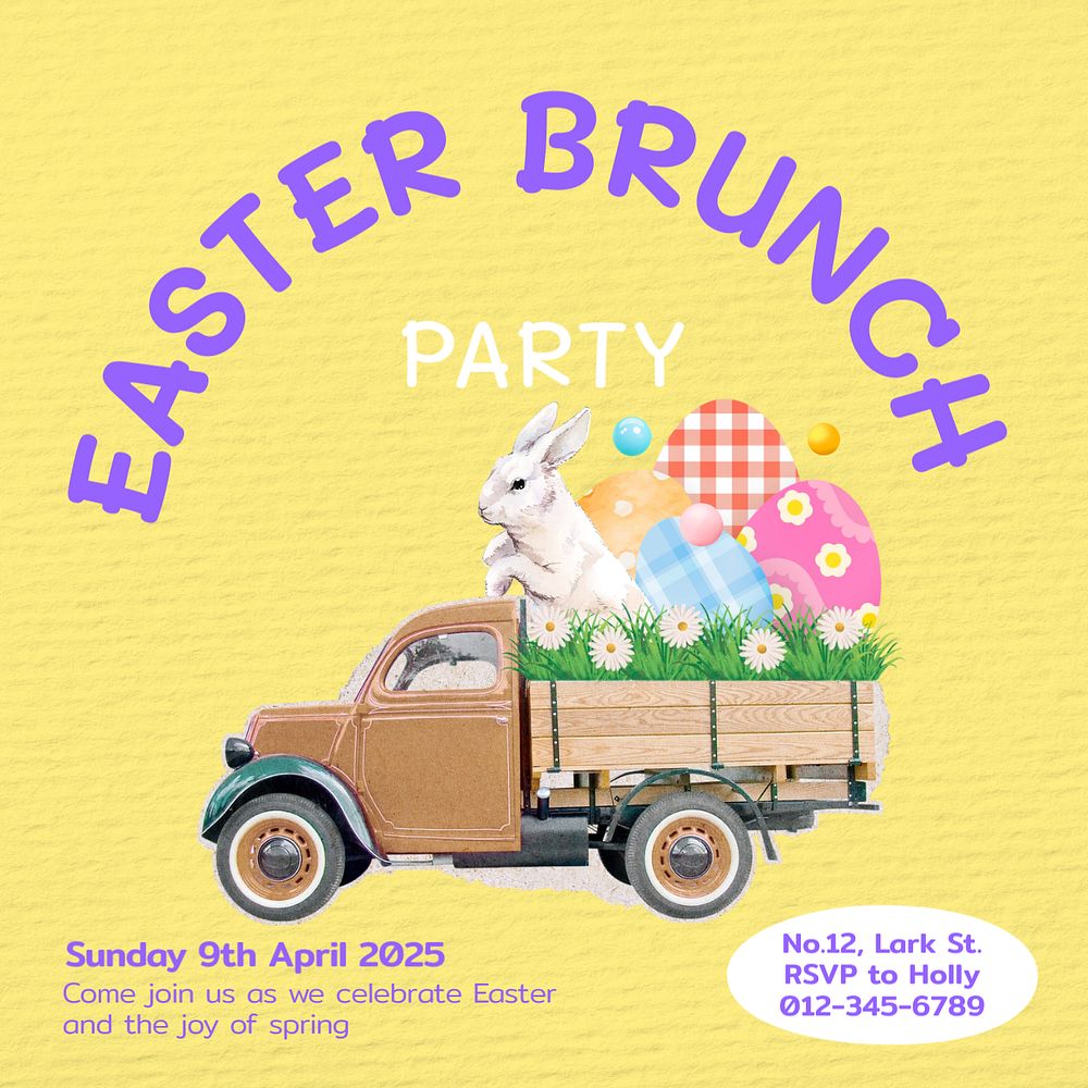 Easter brunch party  Instagram post template, editable text