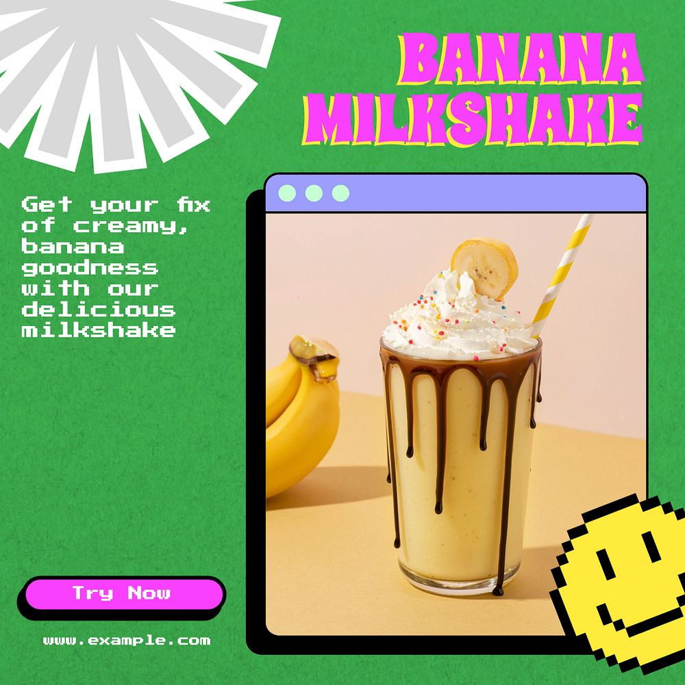 Banana milkshake Instagram post template, editable text