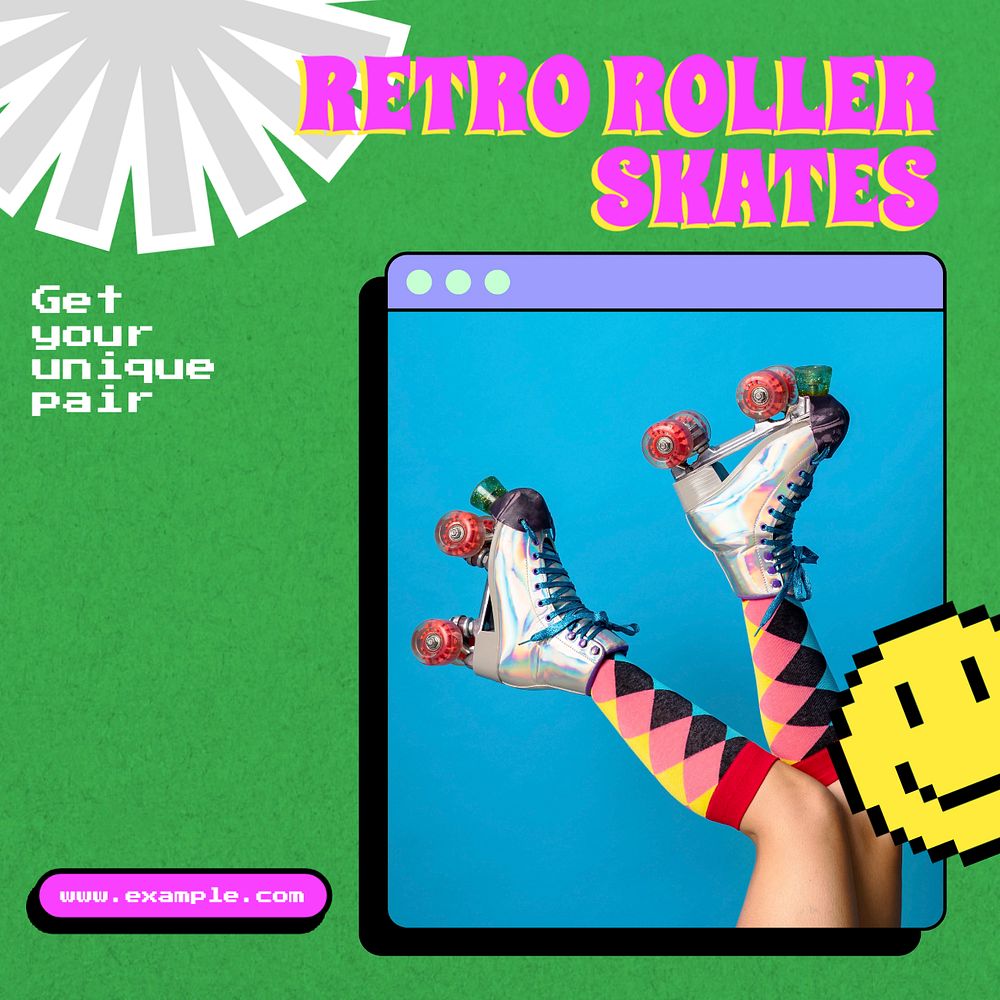 Retro roller skates Instagram post template, editable text