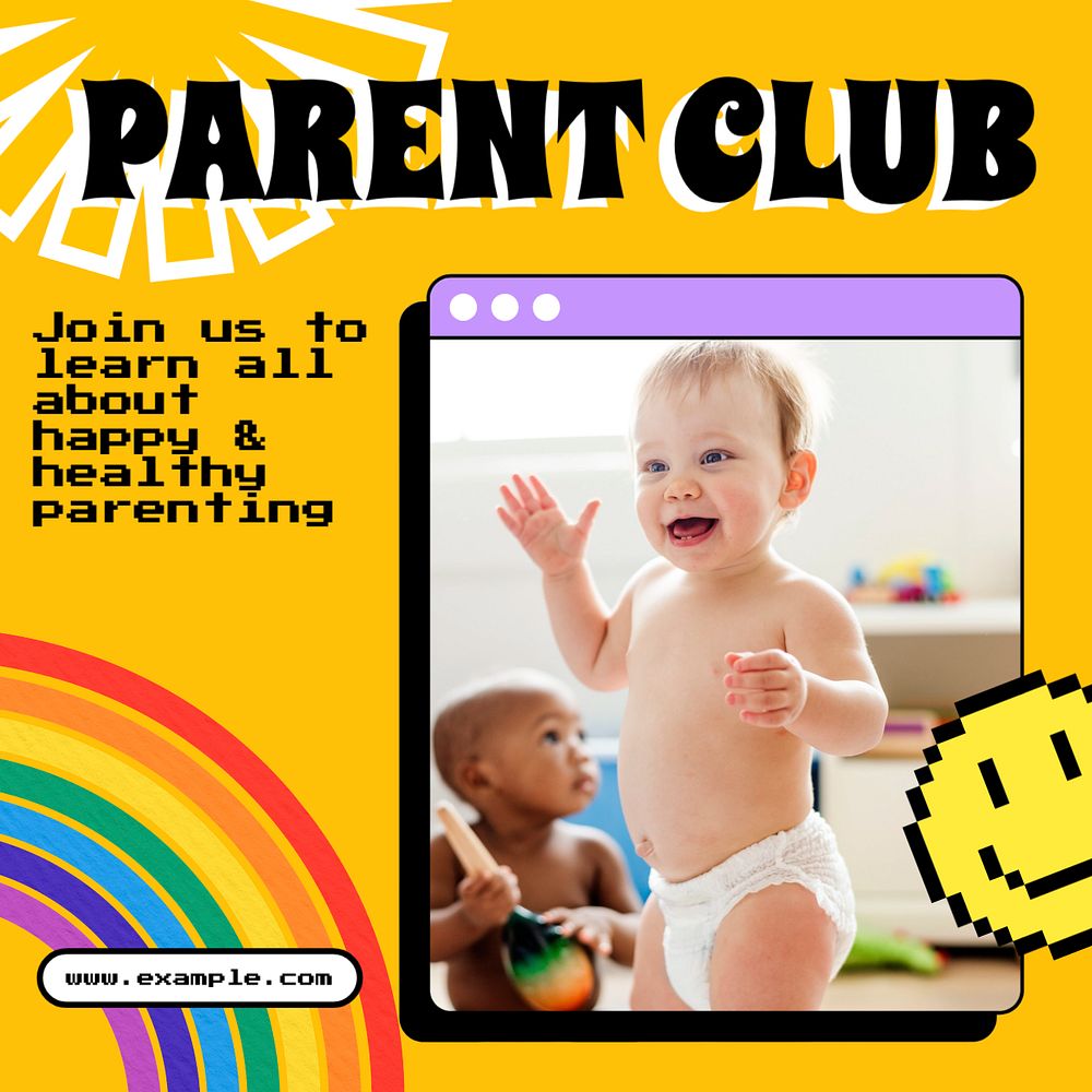 Parent club Instagram post template, editable text